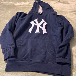 New York Yankees navy and white pull over hoodie size small